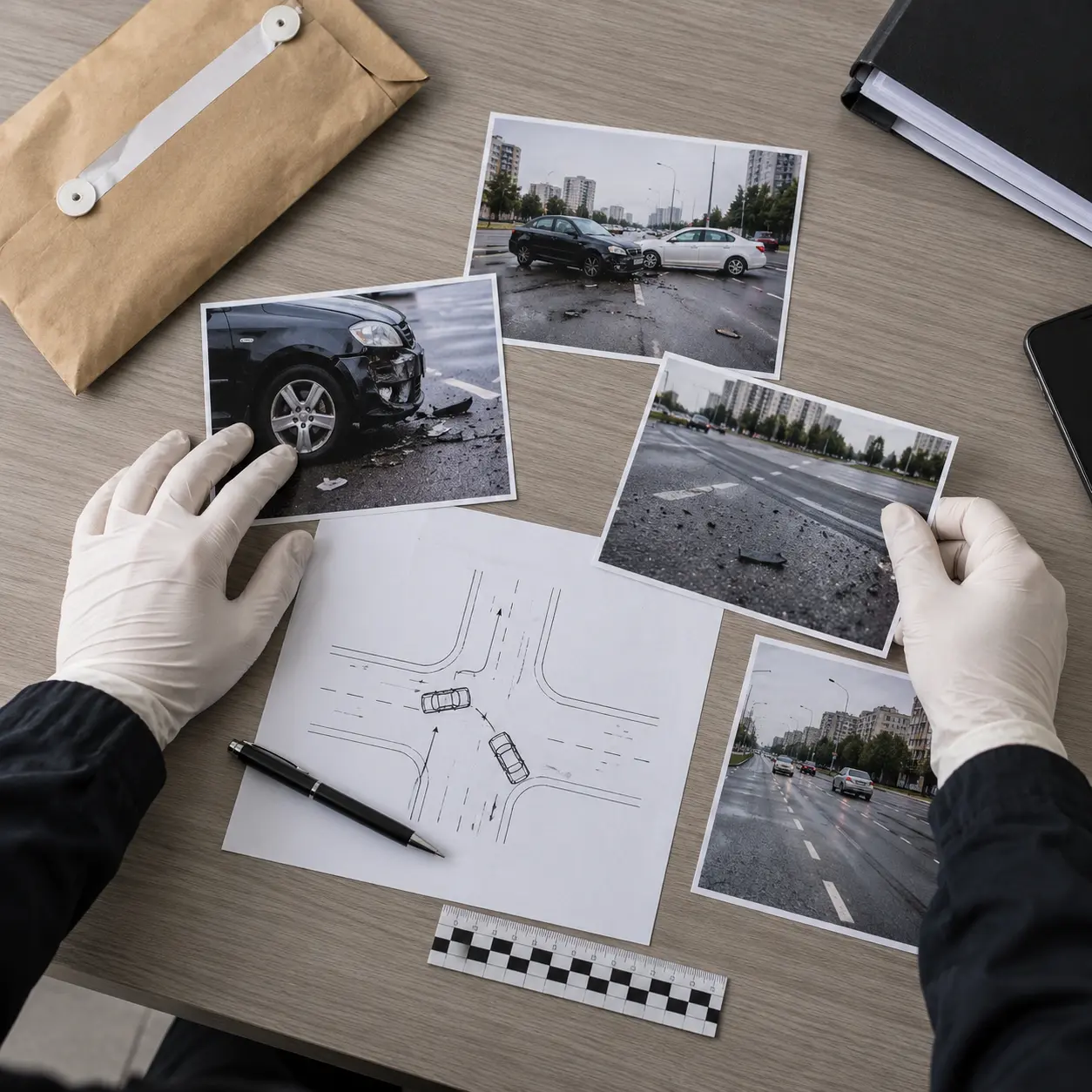 Изучение фотографий и схемы ДТП